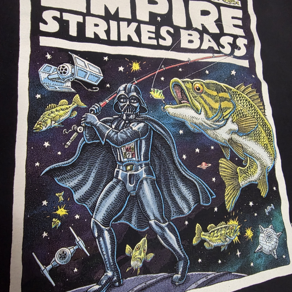 Empire Strikes Bass Graphic Tee - Black with Yellow & Blue Print